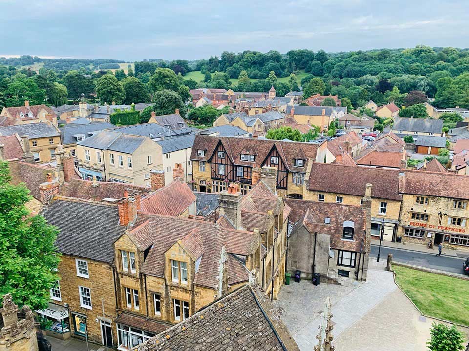 Aerial photograph of Sherborne taken from the Abbey.